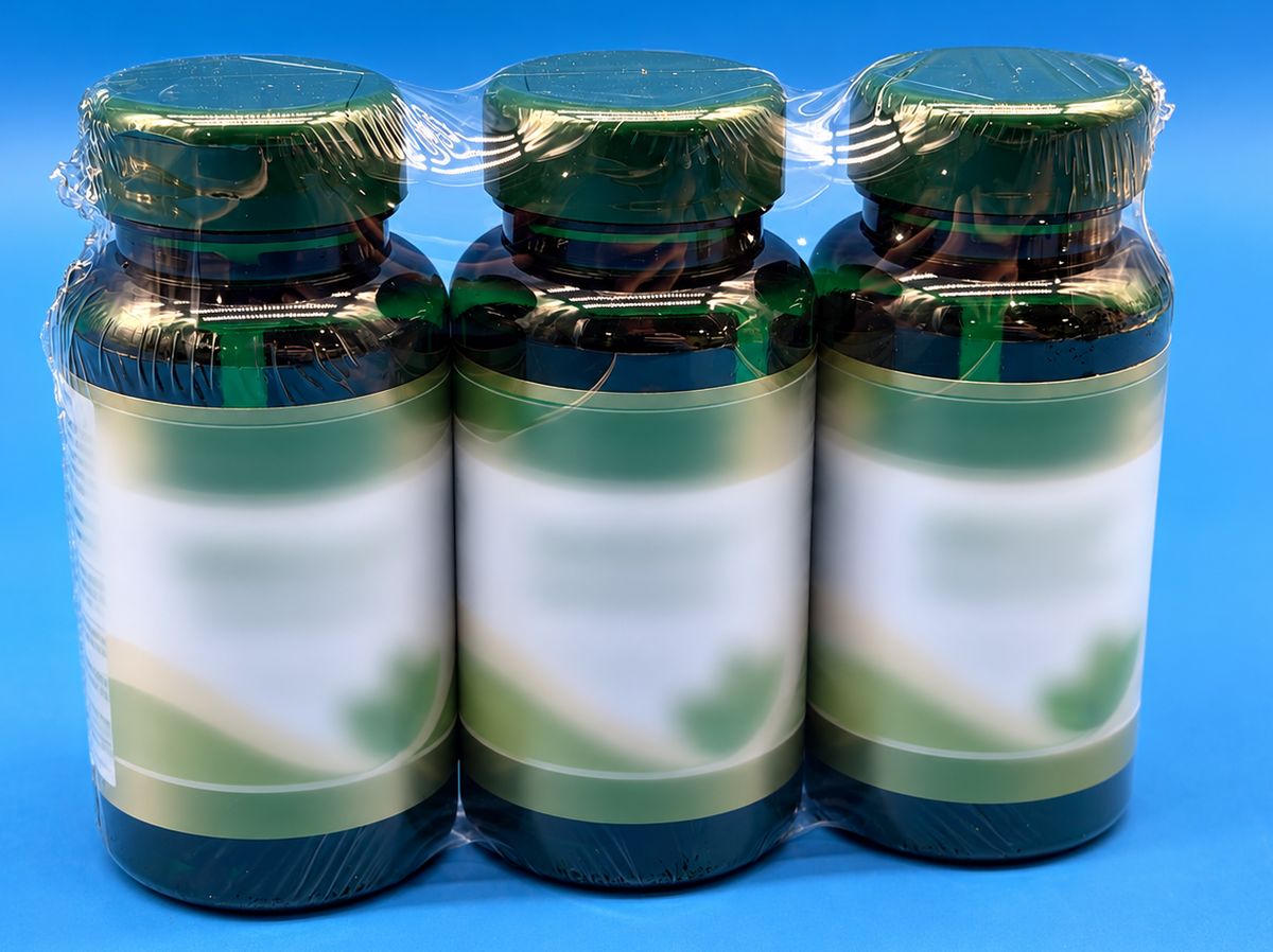 A shrink-wrapped three-pack prepped for Amazon FBA